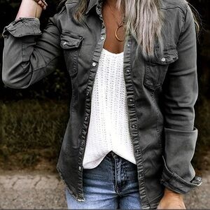 Women’s Gray Denim-Look Long Sleeve